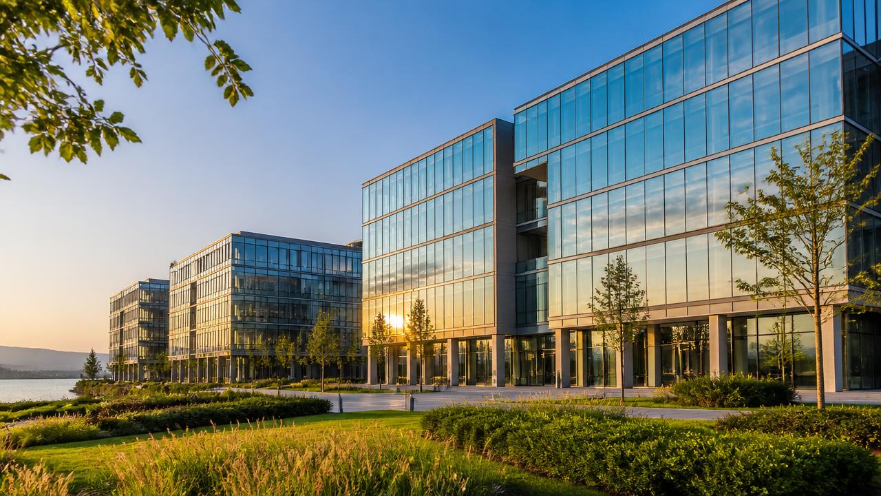 Centre d'affaires moderne avec immeubles de bureaux contemporains en Suisse